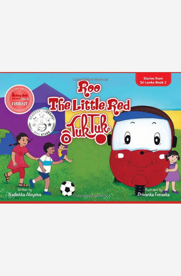 Book cover of Roo the Little Red Tuk Tuk by Nadisha Aloysius at Wild and the Sage, Galle, Sri Lanka
