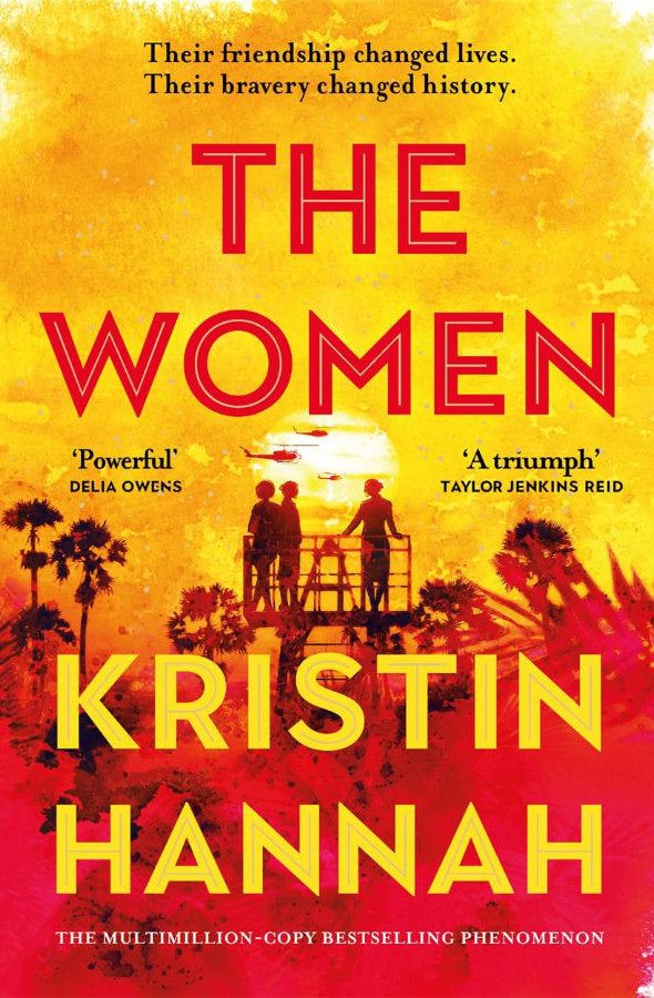 Book cover of 'The Women' by Kristin Hannah with a yellow background and text.