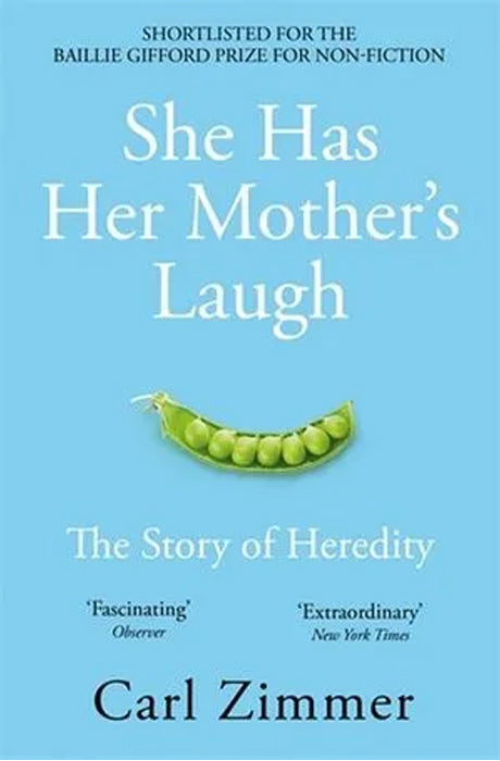 Book cover of She has Her Mother's Laugh by Carl Zimmer at Wild and the Sage, Galle, Sri Lanka