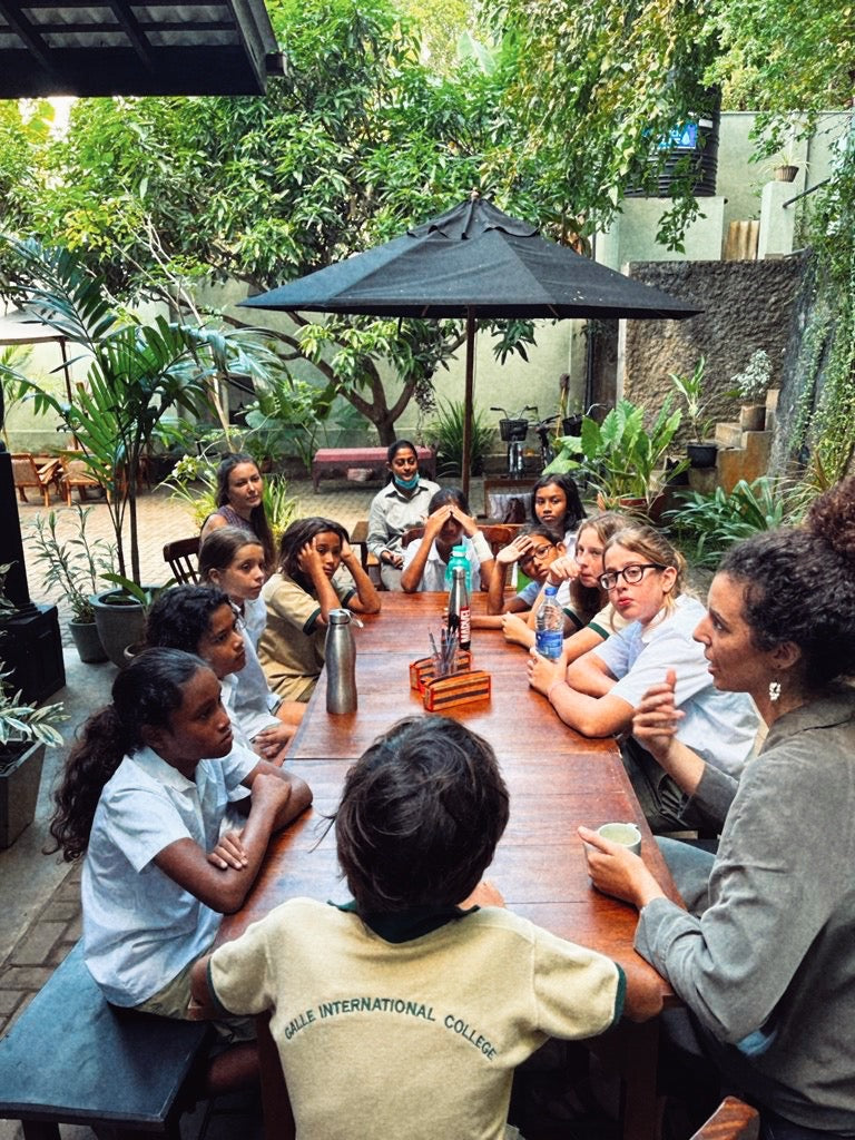 Students from Galle International College engaging in a workshop at Wild & the Sage independent bookshop