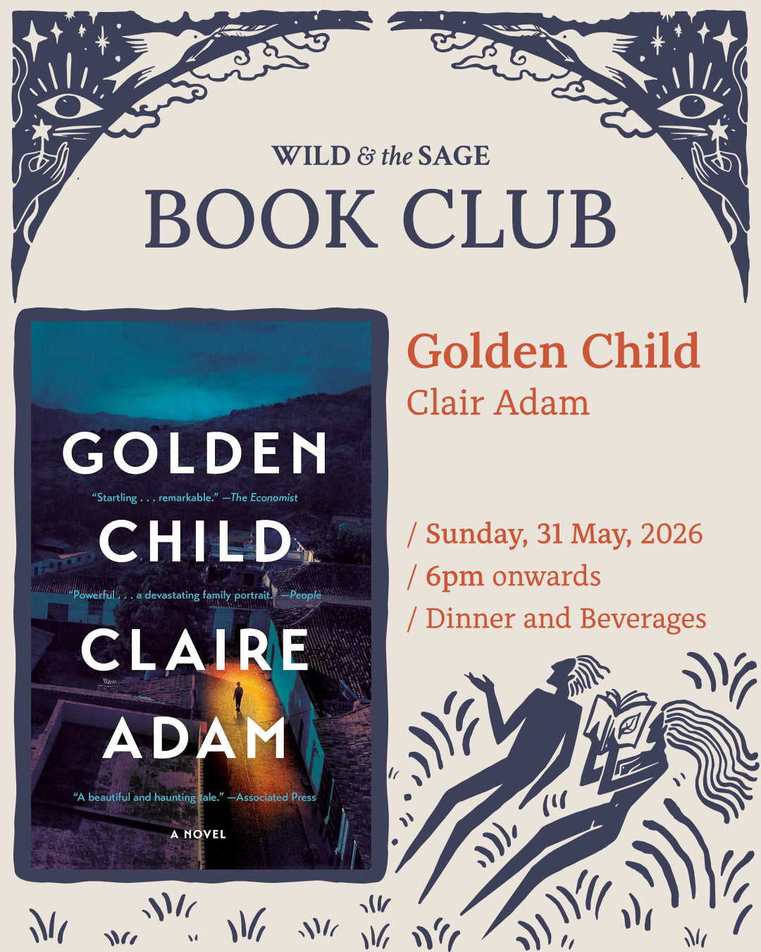 Book Club event at Wild and the Sage featuring 'Golden Child' by Claire Adam in Unawatuna, Galle, Sri Lanka.