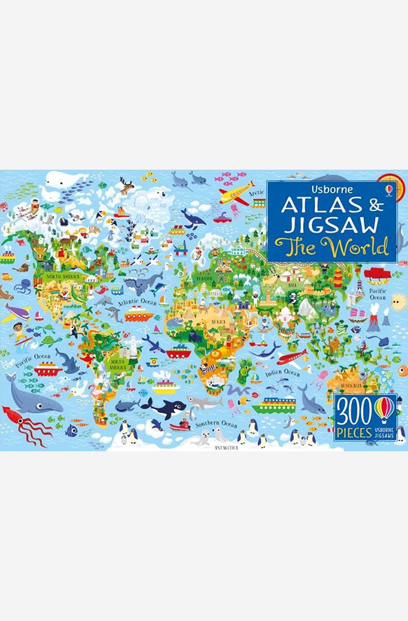 Book cover of Atlas and Jigsaw : The World by Usborne at Wild and the Sage, Galle, Sri Lanka