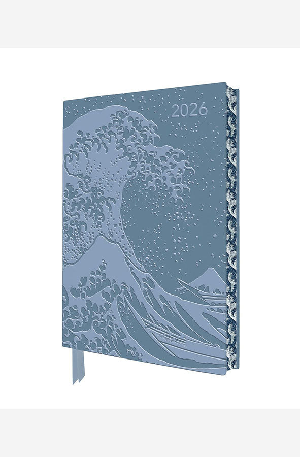 Book cover of Katsushika Hokusai: The Great Wave 2026 Artisan Art Vegan Leather Diary Planner by Flame Tree Studio at Wild and the Sage, Galle, Sri Lanka