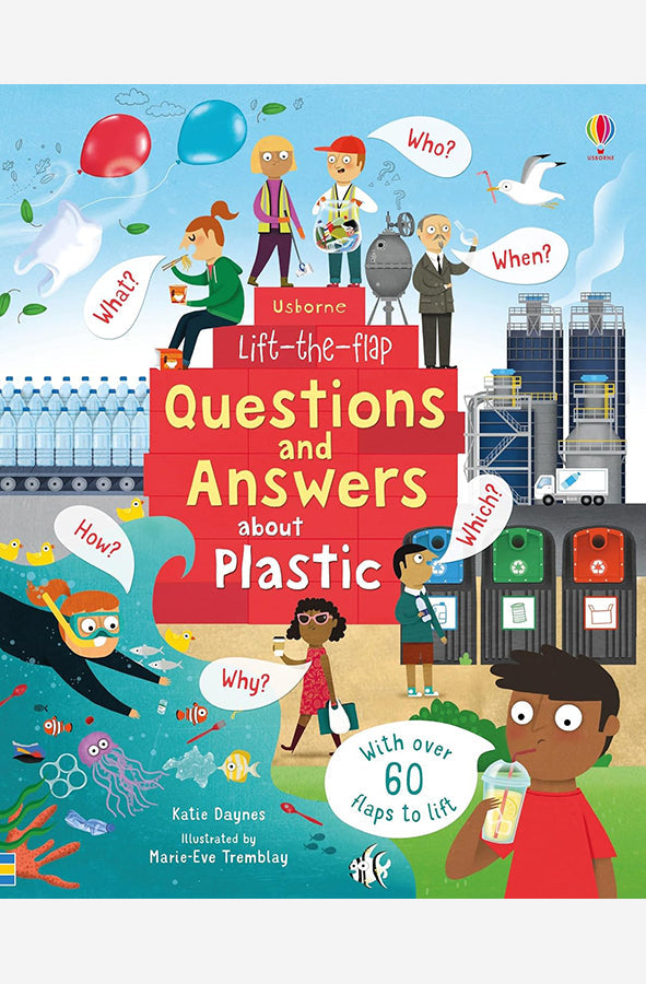 Book cover of Lift-The-Flap Questions And Answers About Plastic by Katie Daynes at Wild and the Sage, Galle, Sri Lanka
