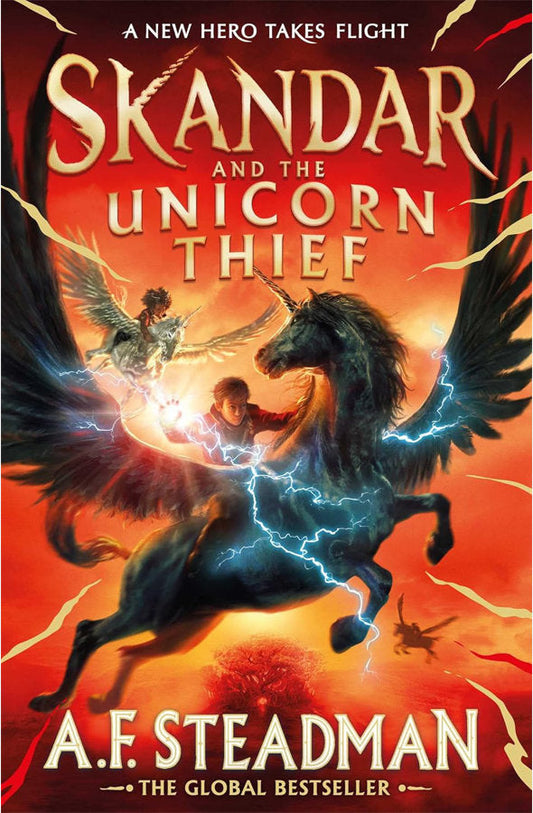 Book cover of Skandar and the Unicorn Thief by A.F. Steadman at Wild and the Sage, Galle, Sri Lanka