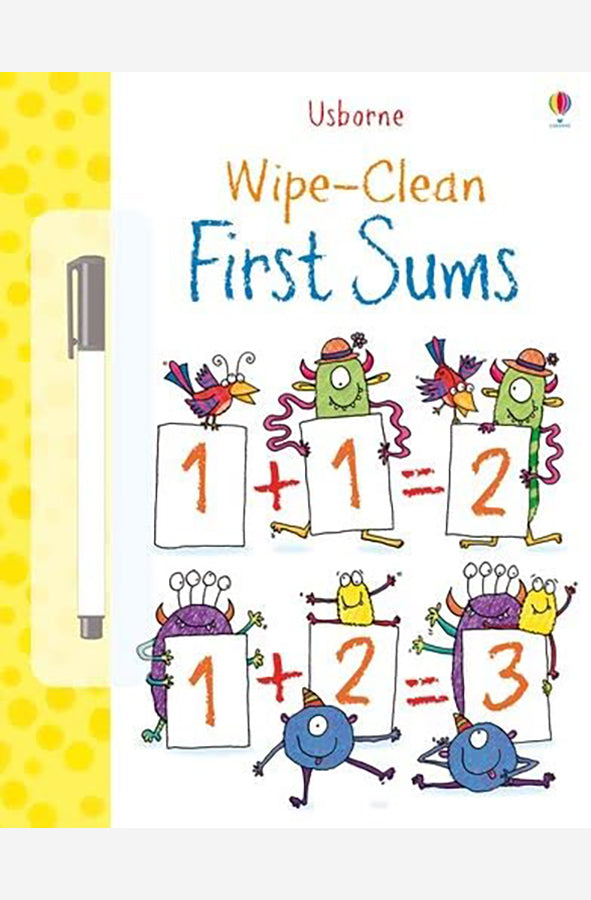 Book cover of Wipe Clean First Sums by Usborne at Wild and the Sage, Galle, Sri Lanka