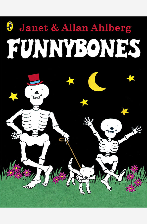 Book cover of Funnybones by Allan Ahlberg at Wild and the Sage, Galle, Sri Lanka