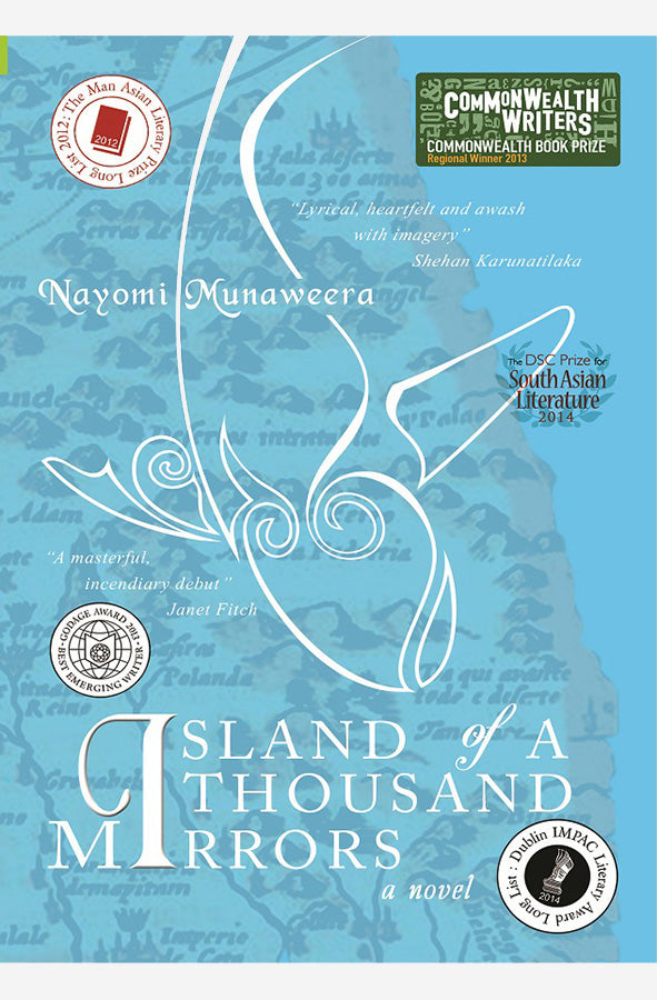 Book cover of Island of a Thousand Mirrors by Nayomi Munaweera at Wild and the Sage, Galle, Sri Lanka