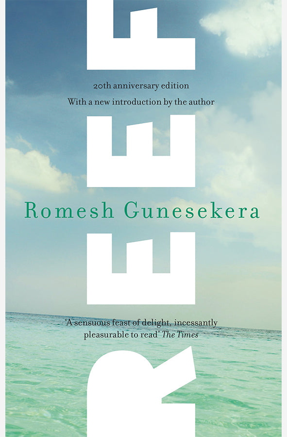 Book cover of Reef by Romesh Gunesekera at Wild and the Sage, Galle, Sri Lanka