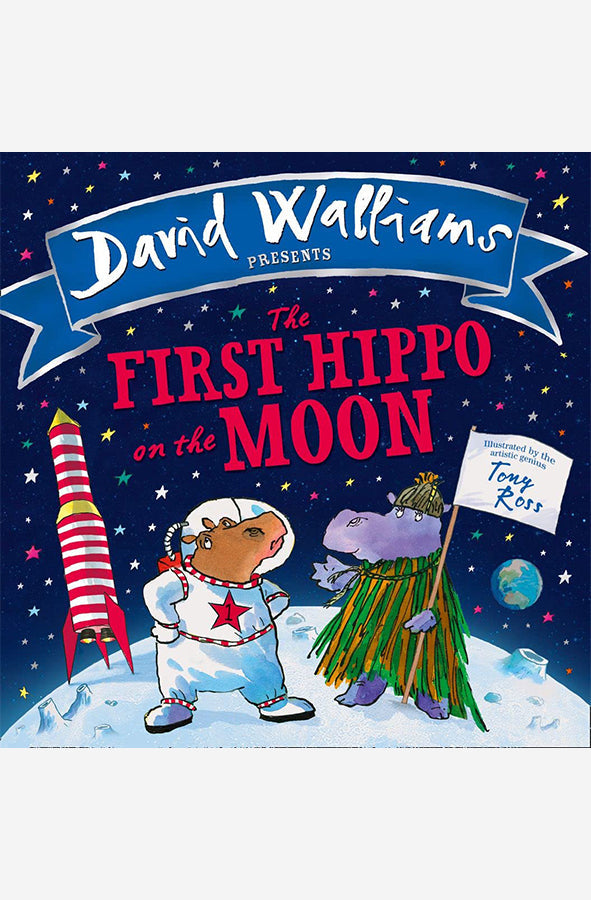 Book cover of The First Hippo on the Moon by David Walliams at Wild and the Sage, Galle, Sri Lanka