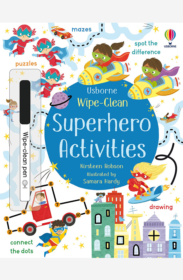 Book cover of Wipe Clean Superhero Activities by Kirsteen Robson at Wild and the Sage, Galle, Sri Lanka